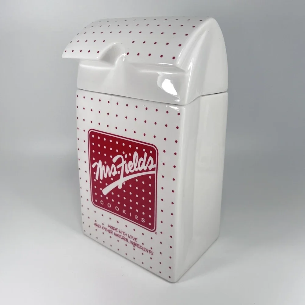 Vintage Mrs. Fields‎ Cookie Jar – White with Red Polka-Dots, Ceramic, Brand Logo
